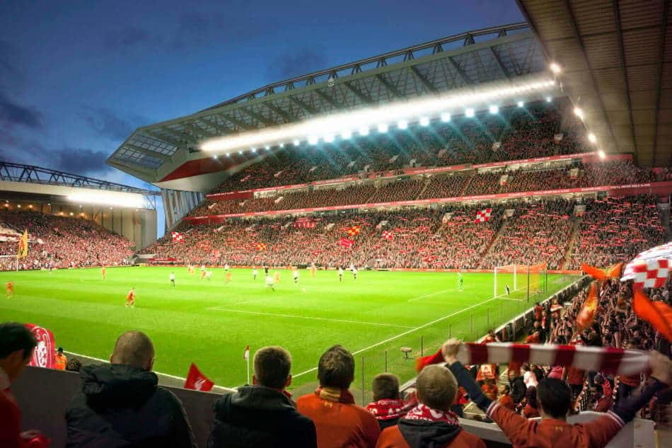 Uwanja wa Anfield ukiwa umejaa mashabiki kabla ya mechi ya Liverpool vs Newcastle