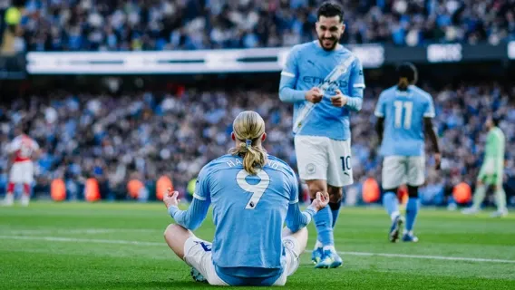 Erling Haaland anasherehekea goli 2-1 Manchester City vs Arsenal Premier League 2026