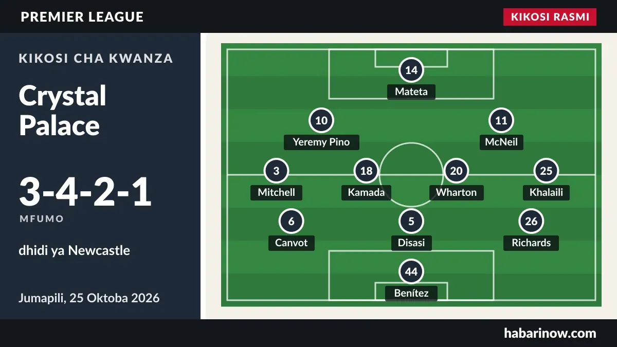 Kikosi rasmi cha Crystal Palace (3-4-2-1) dhidi ya Newcastle, 25 Oktoba